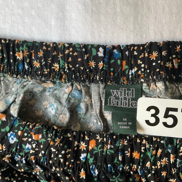 Wild Fable Women Mini Dress size M Off Shoulder Fluffy Soft Sleeve Floral Black - Picture 7 of 9